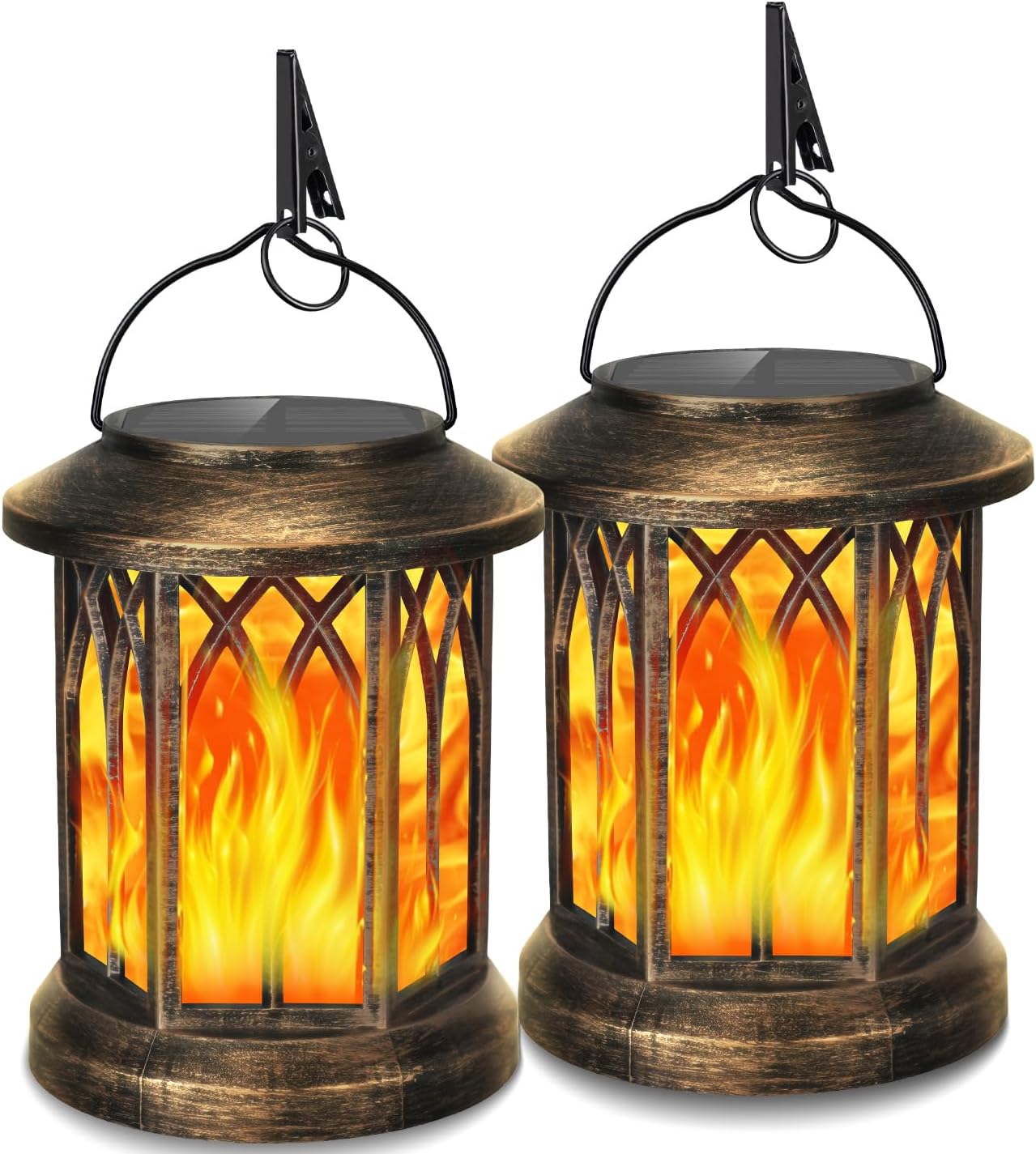Solar Lanterns Outdoor Waterproof, Solar Lantern Flickering Flame, Hanging Solar Lights for Outside, Outdoor Solar Lanterns, Lanterns Decorative Outdoor for Outdoor Yard Backyard Patio Decor, 2 Pack