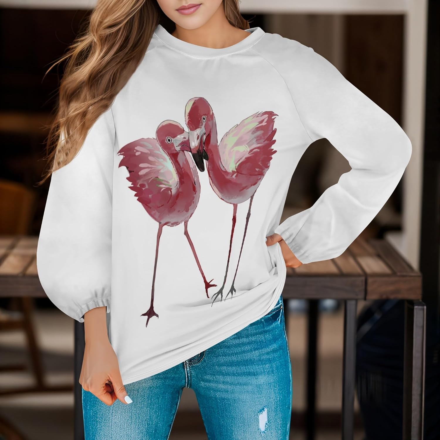Womens Pullover Sweatshirts Lightweight Crewneck Sweatshirt Cute Animal Graphic Long Sleeve Pullover Trendy Outfits - Image 2