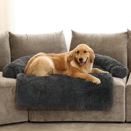 Miniatura 28 de Cama calmante para perro, tapete de felpa esponjosa para perros, protector de muebles con funda extraíble lavable para perros y gatos grandes,