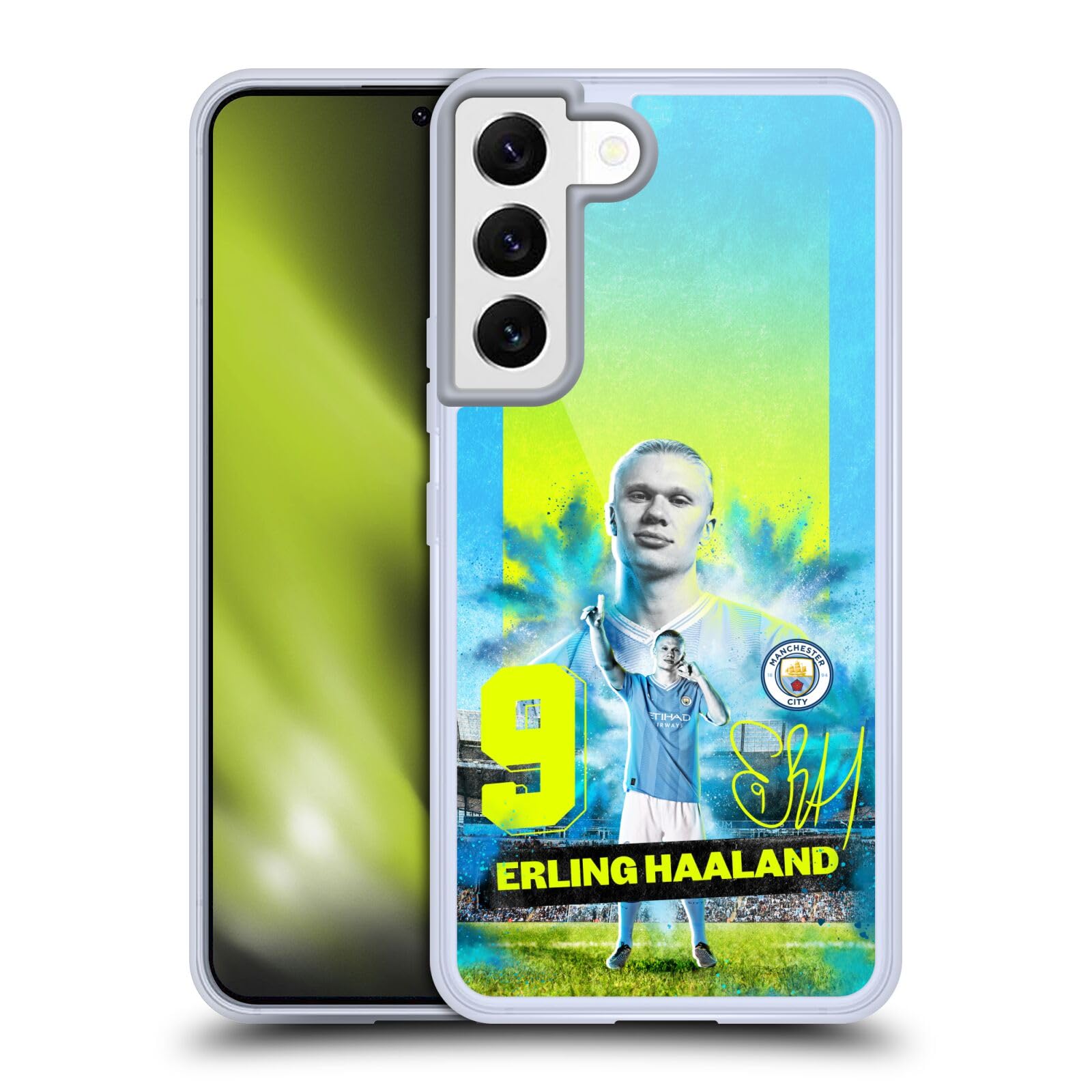 Head Case Designs Officially Licensed Manchester City Man City FC Erling Haaland 2023/24 First Team Gel Case [Military Grade] Compatible with Samsung Galaxy S22 5G and Compatible with MagSafe