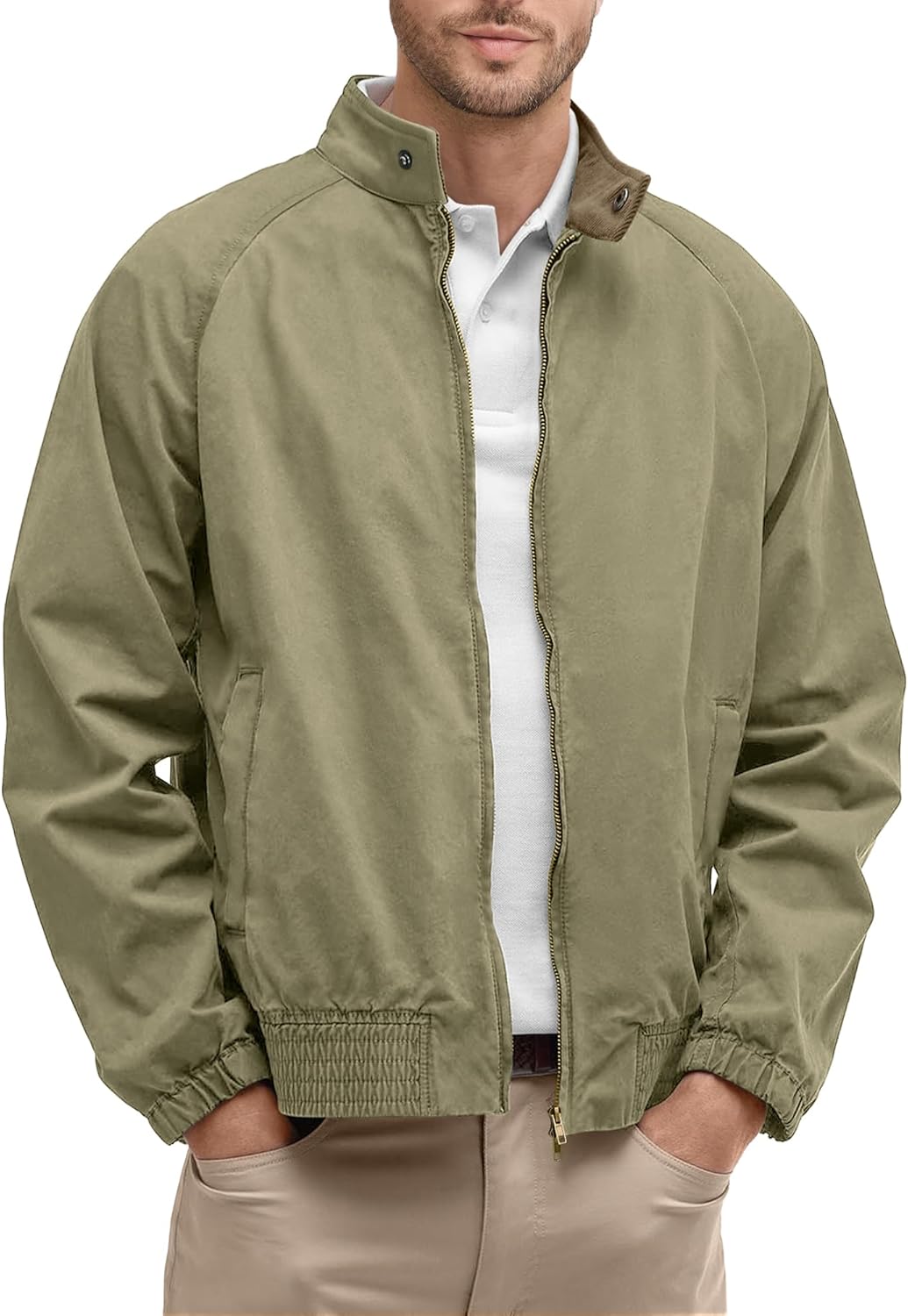 Comdecevis Men's Bomber Jacket Lightweight Windbreaker Casual Stylish Two-Way Zipper Coat for All Season