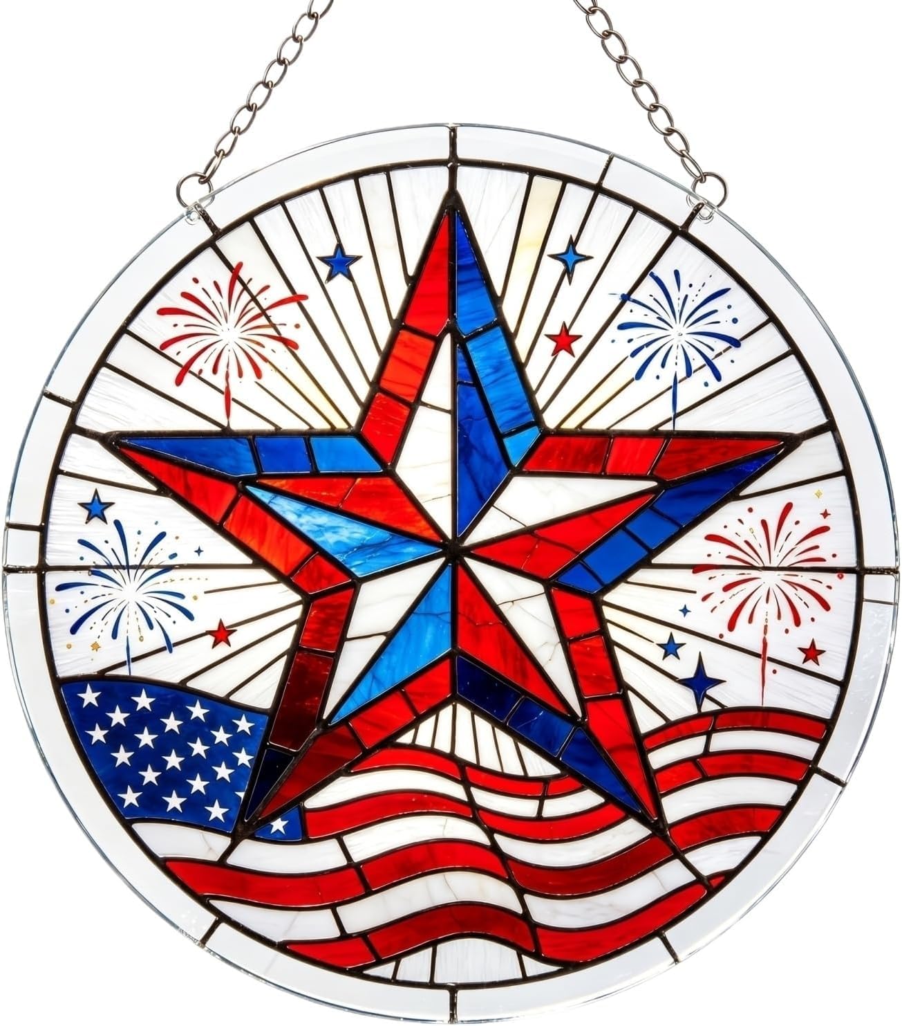 Patriotic Star Acrylic Jigsaw Puzzles Suncatcher, 8.2 Inch Window Hanging Suncatcher Acrylic Puzzle, DIY Home Decor Art Gift