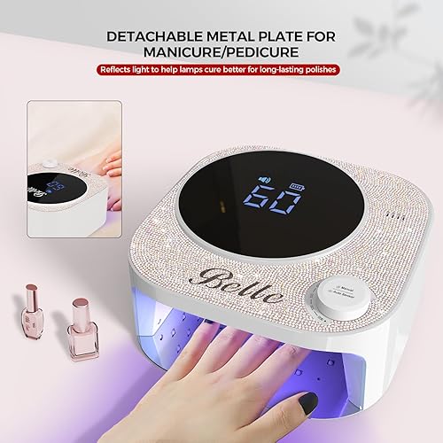 Miniatura 5 de Belle Lámpara de uñas LED UV, secadora de uñas recargable de 54 W, pantalla LCD grande con control de perilla infinita y sensor automático, 4
