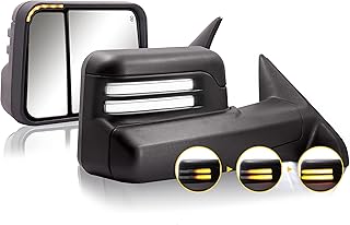 Switchback Towing Mirror for Dodge Ram - Replacement with 2009-2018 Dodge Ram 1500 2500 3500 Pickup Truck with Power Adjusted Glass Heated LED Running Light Turn Signal Light Puddle Lamp Temp Sensor…