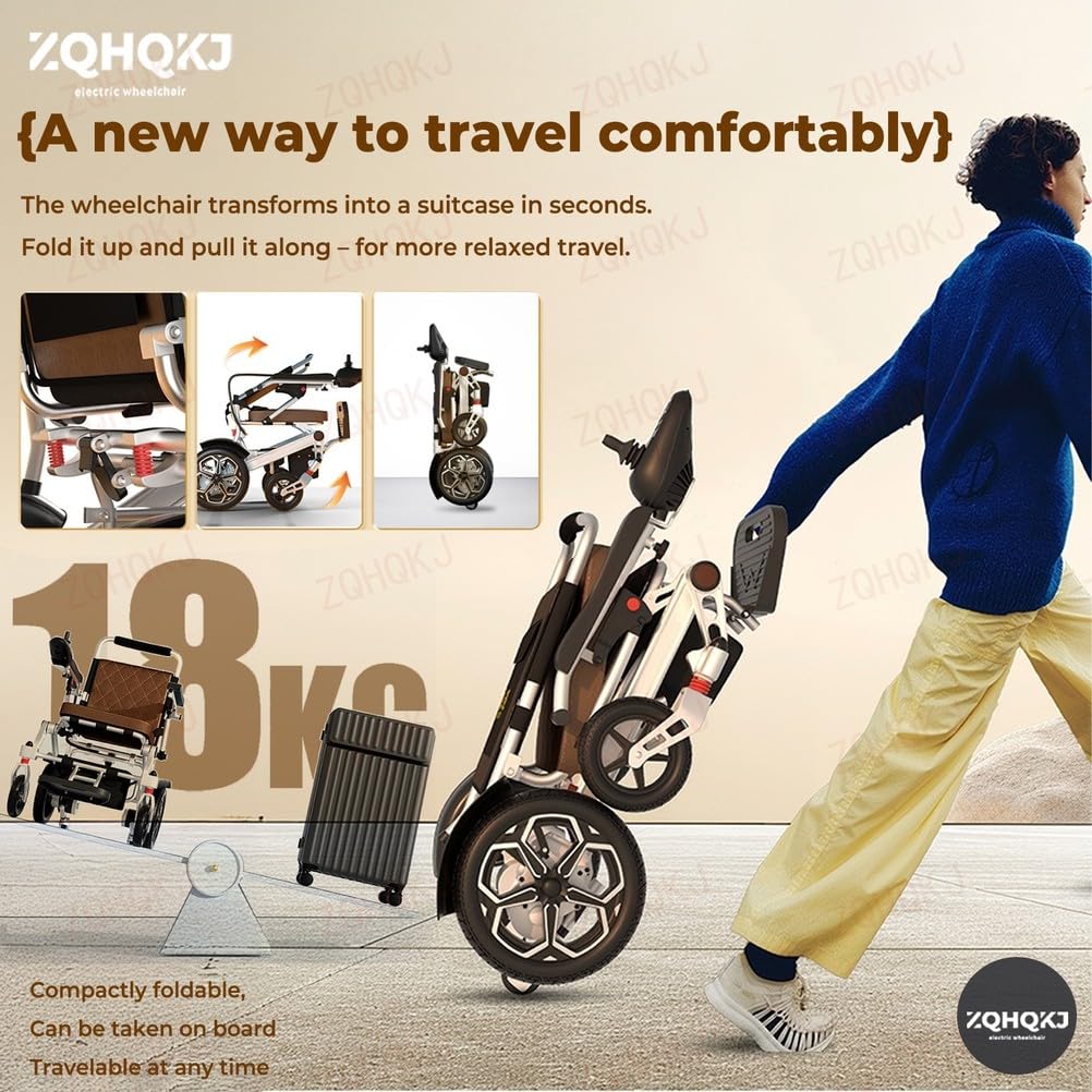 Sedia a rotelle elettrica pieghevole, ultraleggera 18 kg, batteria al litio rimovibile da 12/20/30 Ah fino a 45 km, motore 400 W, sospensioni telecomandate, pneumatici antiforatura, capacità di