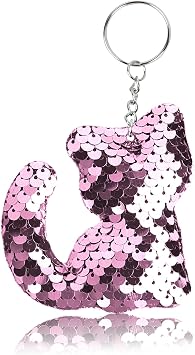 Sequin Cat Keychain for Car, Cute Glitter Kitty Key Chain for Girls Women, Keychain Car Accessories, Bag Charms Gift Pink
