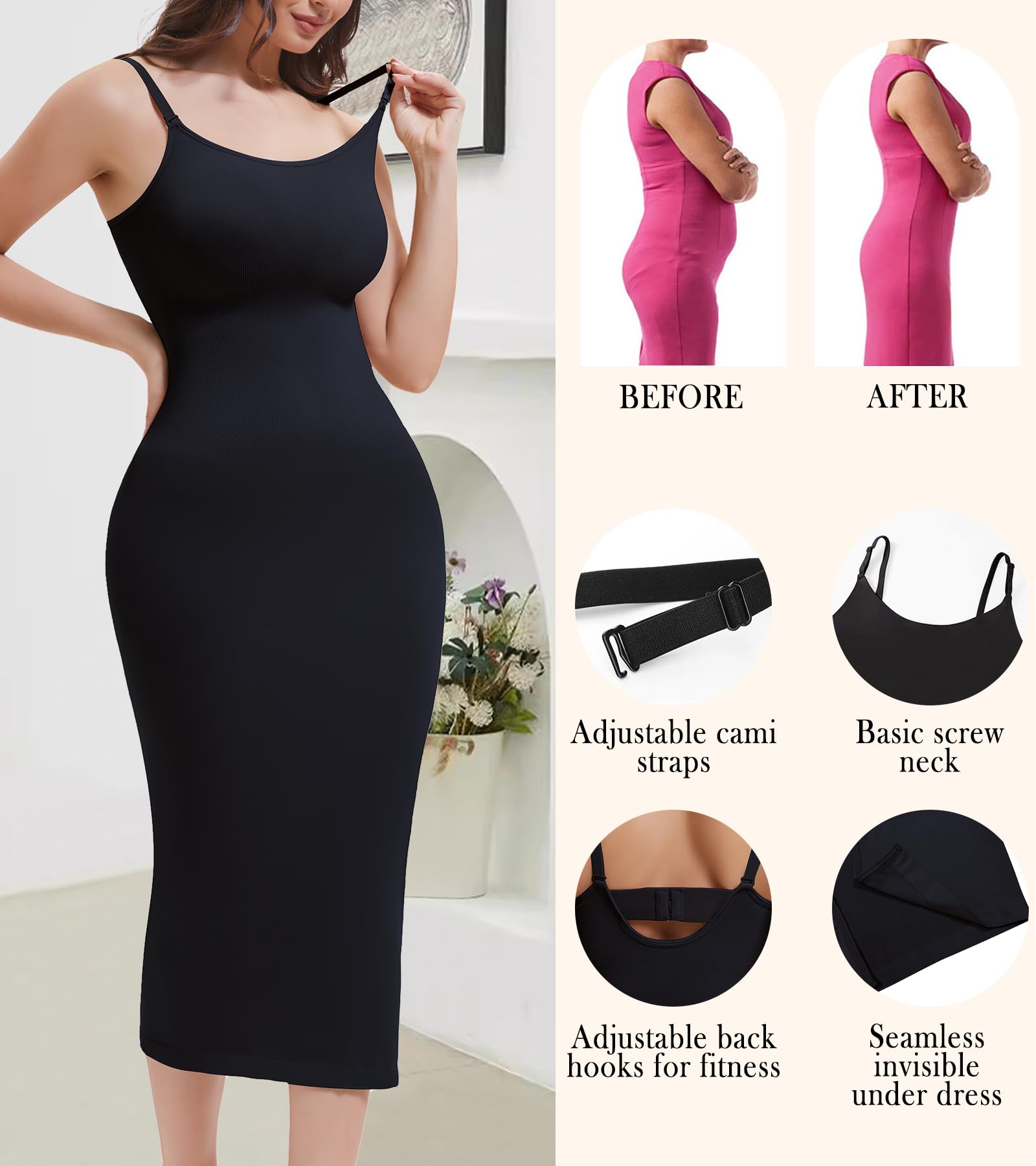 Robe gainante pour femme, robe caraco longue amincissante