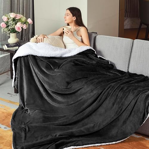 Miniatura 7 de KAWAHOME Sherpa Fleece King Size Blanket for Bed - Extra Warm and Heavy Thick Blankets for Winter, Super Soft 500GSM Plush Blanket, 108" X 90" Dark