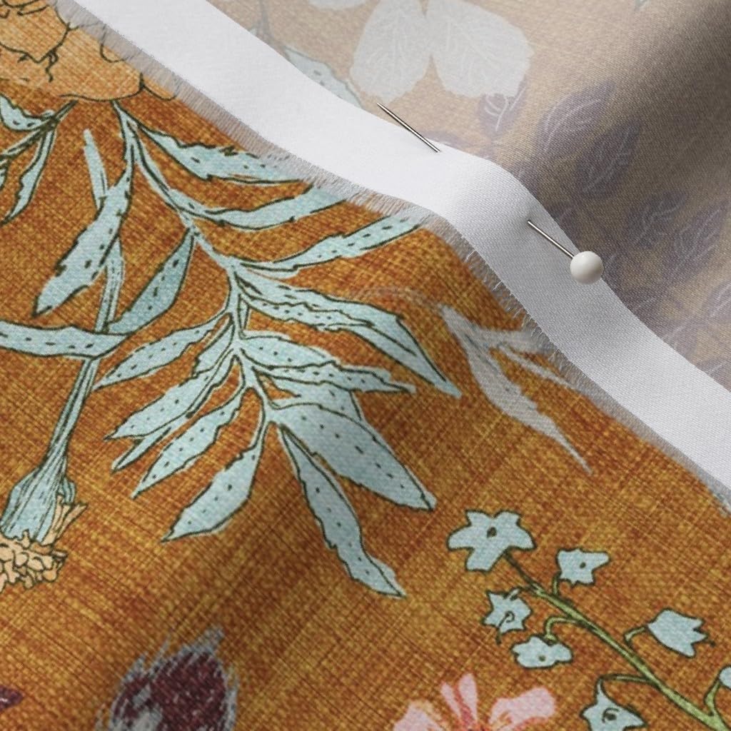 Spoonflower Fabric - Flower Yellow Gold Fall Autumn Floral Leaves Boho Mustard White Green Printed on Organic Cotton Sateen Fabric by The Yard - Sewing Quilting Apparel Home Decor
