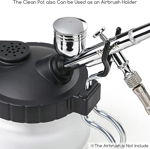 Miniatura 4 de MEEDEN Kit de limpieza de aerógrafo, olla de limpieza de vidrio pesado con alfombrilla de filtro de aire y soporte para aerógrafo, 5 cepillos de
