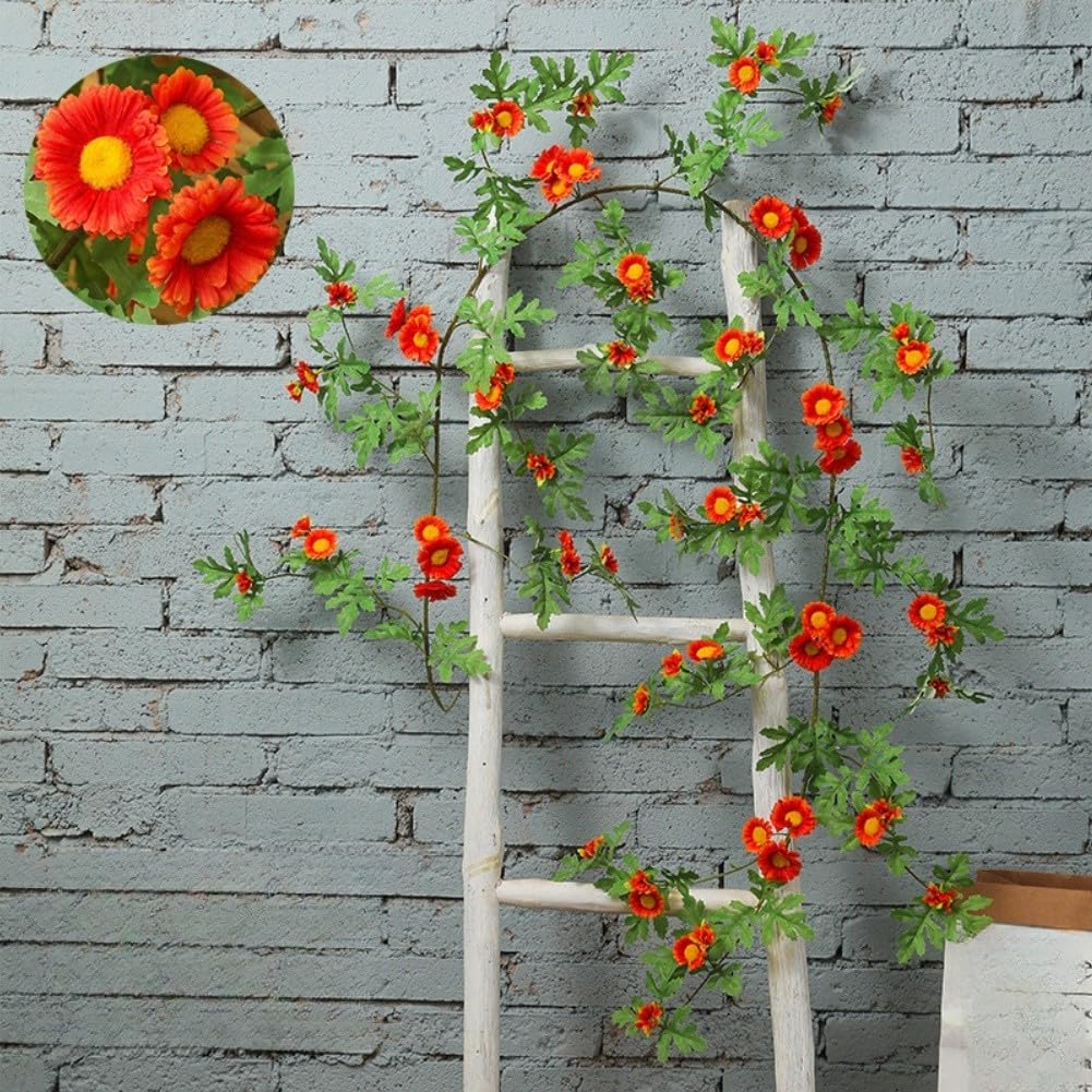 Guirlande marguerites artificielles orange fleurs plastiques pliables