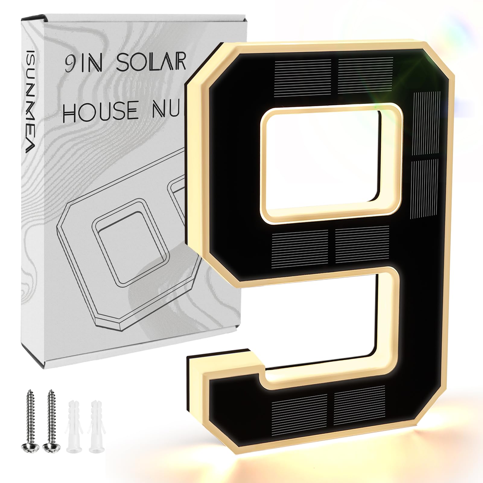 Photo 1 of ***PARTS ONLY***NON FUNCTIONAL***ISUNMEA 9 Inch Solar Lighted House Numbers for Outside, Light Up Waterproof LED Address Numbers Signs for Houses, Large Personalized Illuminated Exterior Modern House Numbers Light (9-Black, 9IN)