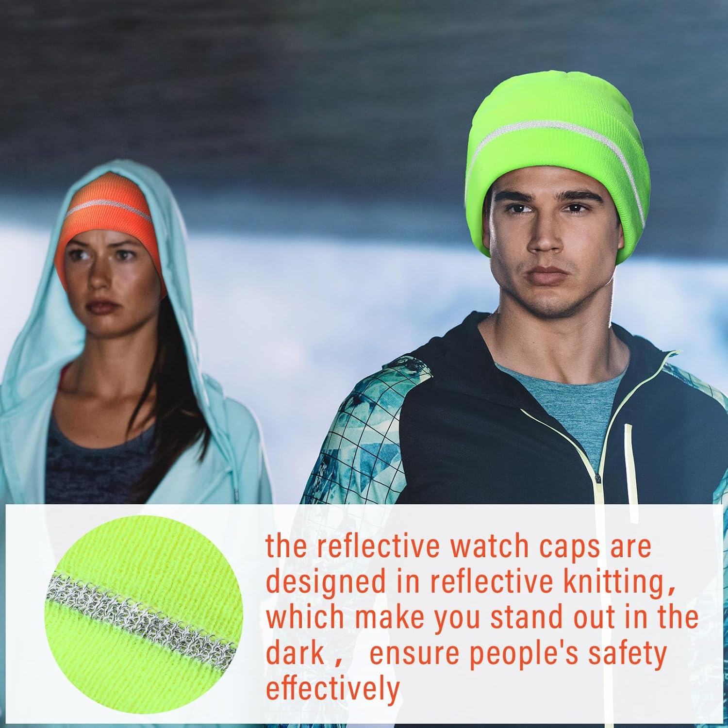 Geyoga 12 Pcs Reflective Knit Hat Winter Safety Beanies Fleece Lined Hi Vis Hat Warm Knitted Cap for Adult Work Running - Image 5