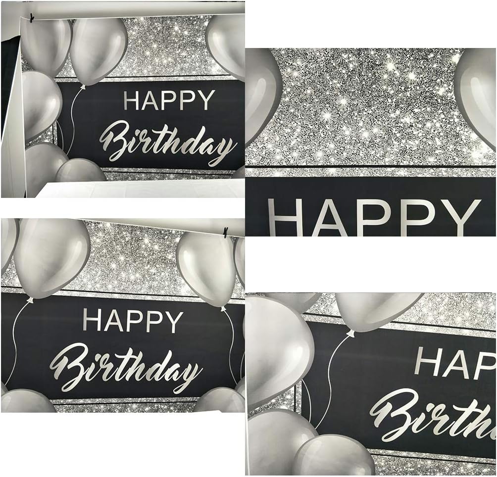 🛒 Crazy Deals Laeacco Happy Birthday Backdrop 10x8ft Vinyl Photography Background Grey Balloons Decors Silver Glittering Backdrops Child Kids Baby Adult Birthday Party Banner Cake Smash Studio Photo Props