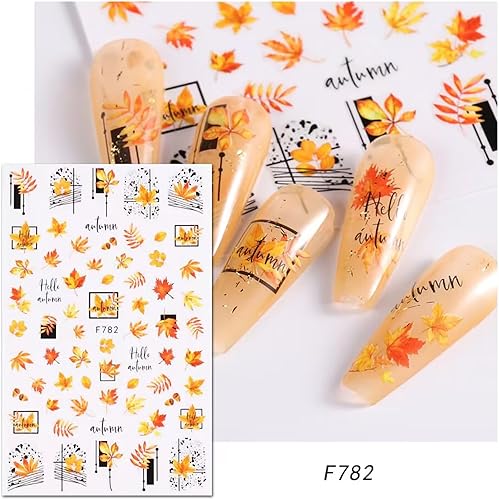 Miniatura 4 de 8 hojas de calcomanías de uñas navideñas autoadhesivas 3D, suministros de uñas de temporada, diseño de zorro, alce, hoja de arce, calabaza, diseño