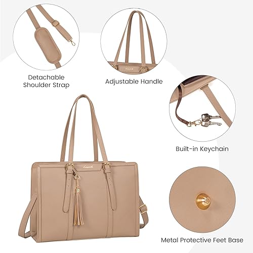 Miniatura 6 de LOVEVOOK Bolsa de lona ligera para laptop de 15.6 pulgadas para mujer, bolsa de computadora de gran capacidad con bolso de mano para negocios,