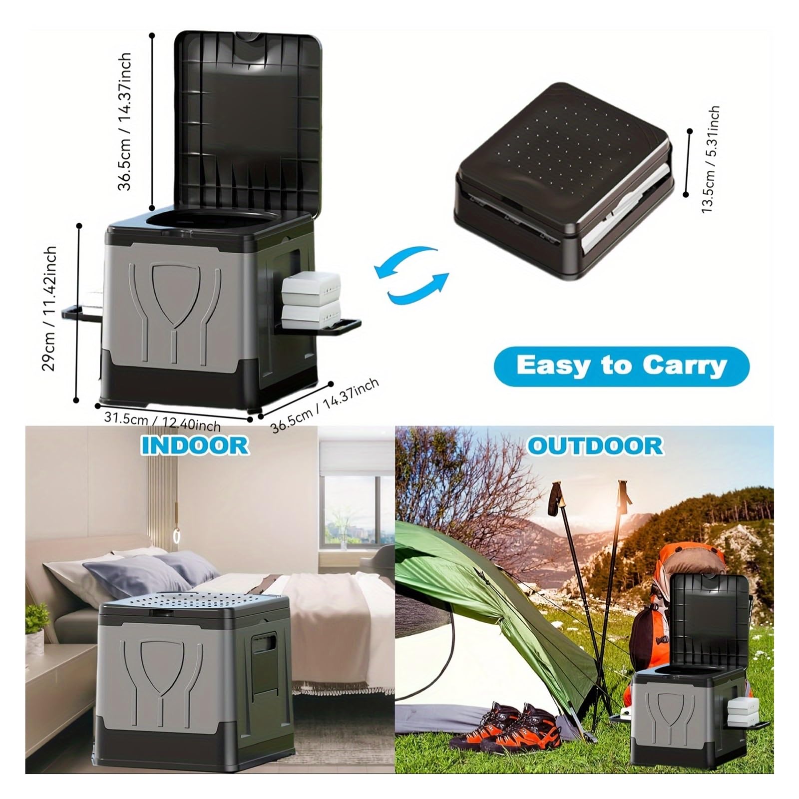 Inodoro Plegable Inodoro portátil Plegable Extragrande con Tapa: Ideal for Acampar, Hacer Senderismo, Viajar y navegar.
