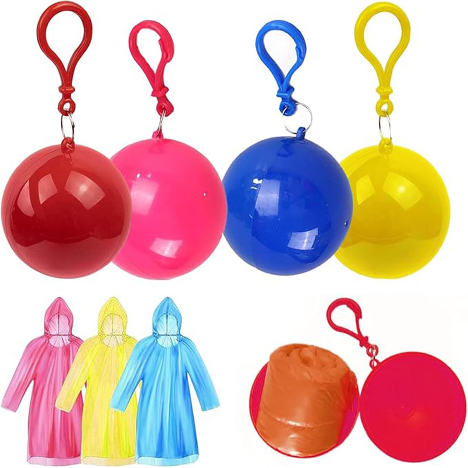 Dymeist 4pcs Portable Poncho Ball Disposable Adult Emergency Poncho Raincoat Poncho Hooded Jacket