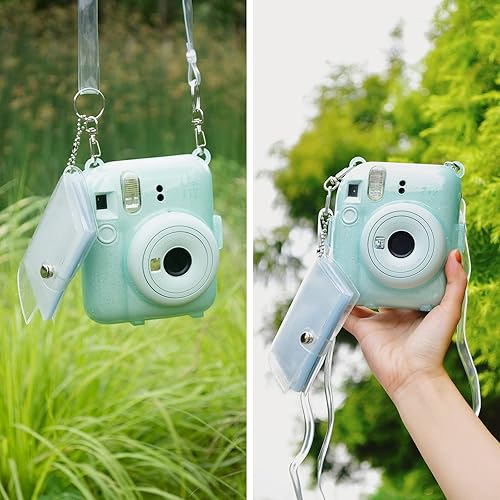 Miniatura 6 de Rieibi Funda transparente compatible con Fuji Instax Mini 12  Funda con purpurina para cámara instantánea Fujifilm Instax Mini 12 con bolsillo