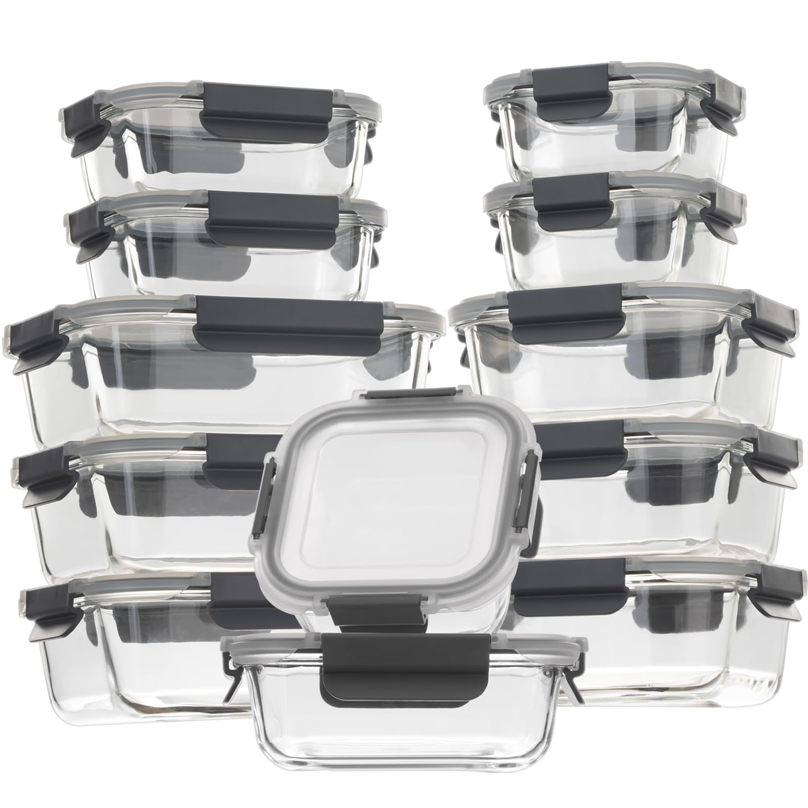 Photo 1 of 24 Pieces Glass Food Storage Containers with Lids,Glass Meal Prep Containers Set with Locking Lids,Airtight Glass Lunch Container for Kitchen,BPA Free(12 Lids & 12 Containers) Gray