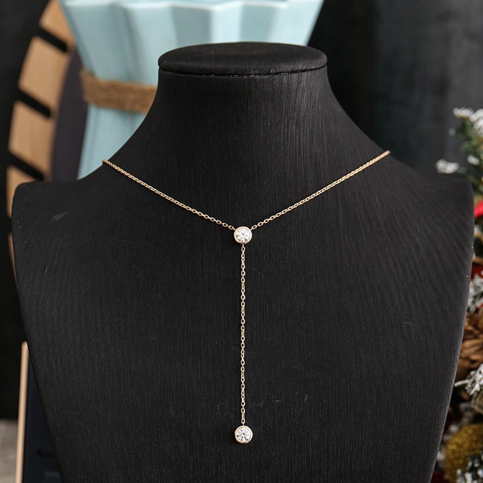 AMDXD Collar con colgante de oro real de 18 K/14 K/9 K, cadena en Y, moderna con moissanita, Au750/Au585/Au375, cadena vintage