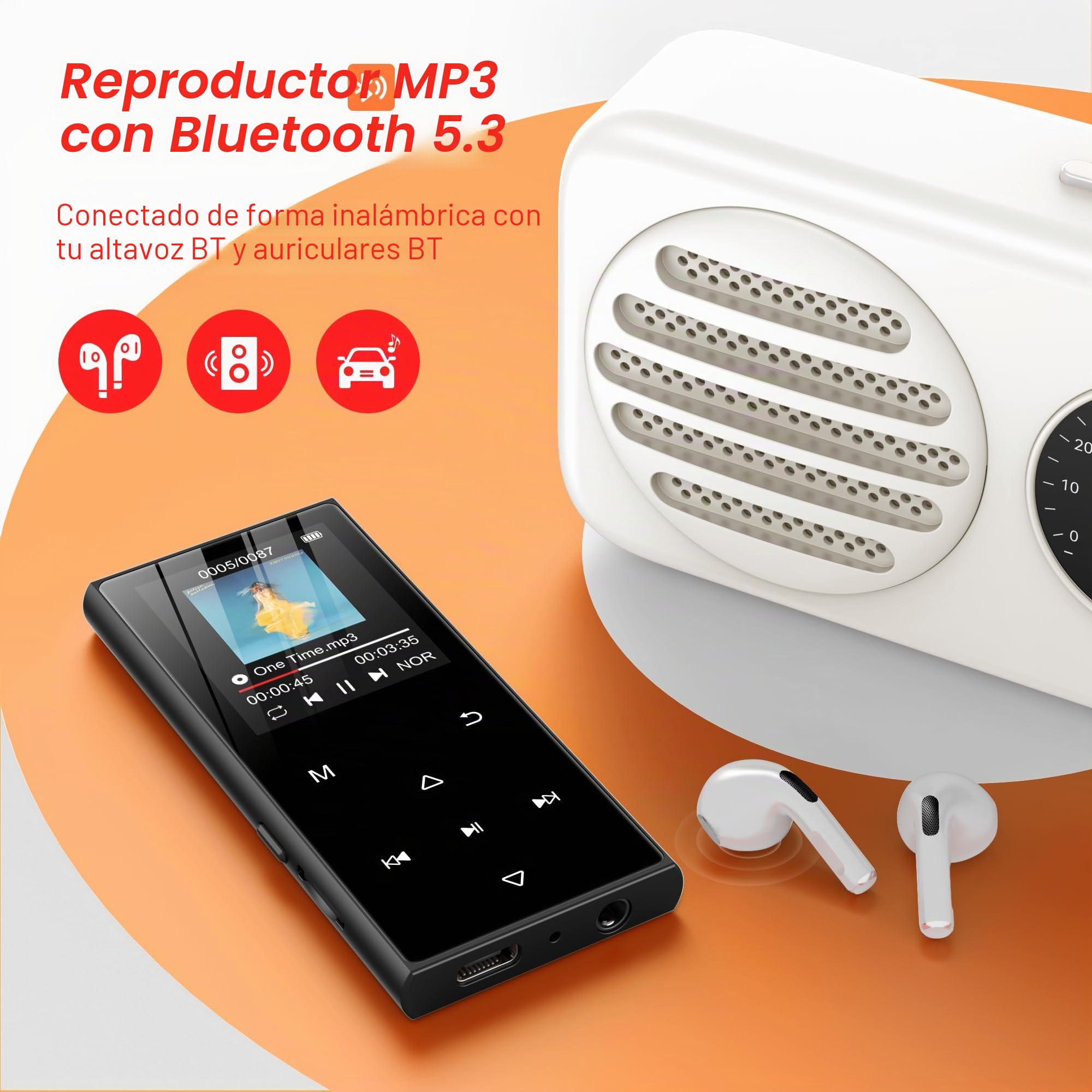 SWOFY Reproductor MP3, 128 GB, Bluetooth 5.3, pantalla de 1,8 pulgadas y música de alta fidelidad, con altavoz, radio FM, función de libro electrónico y función de grabación (negro)