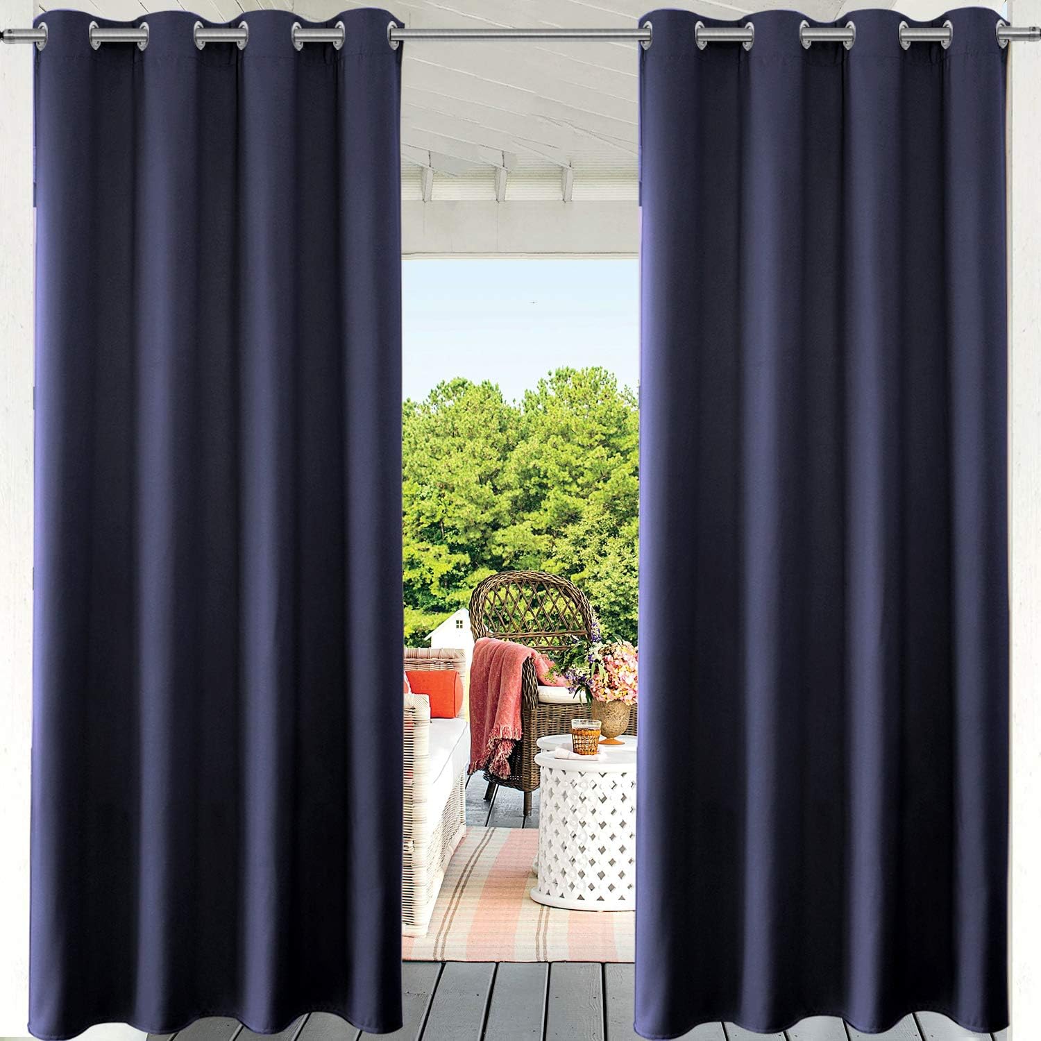 PRAVIVE Patio Outdoor Curtains Waterproof Grommet Blackout