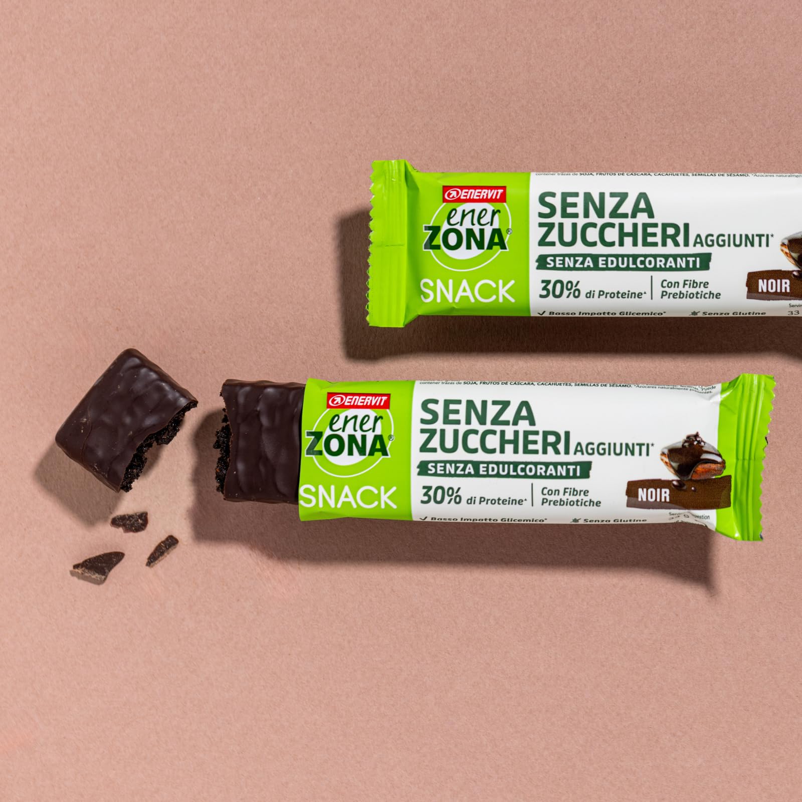 Enervit, Enerzona Protein Snack Gusto Noir, 30 Barrette Poteiche da 33gr Senza Zuccheri Aggiunti con Proteine del Latte e Fibre, per Mantenere il Tono Muscolare, Senza Olio di Palma