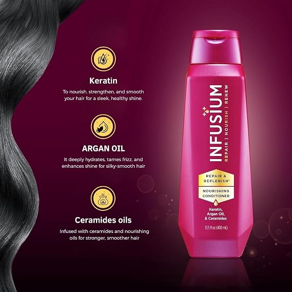 Infusium Repair and Replenish Nourishing Conditioner - Hair Conditioner with Keratin, Argan Oil, and Ceramides - Suitable for All Hair Types - 13.5 oz