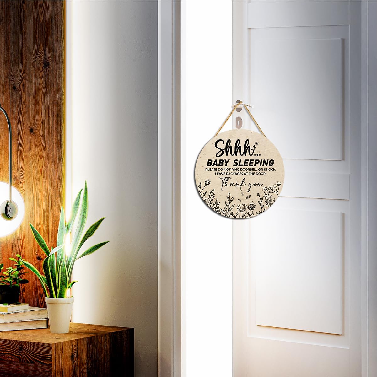 Gwisml Baby Sleeping Sign for Front Door,Please Do Not Knock Or Ring Doorbell Wood Sign,No Soliciting Sleeping Baby Wood sign for House Nursery Door Knob Decor 2