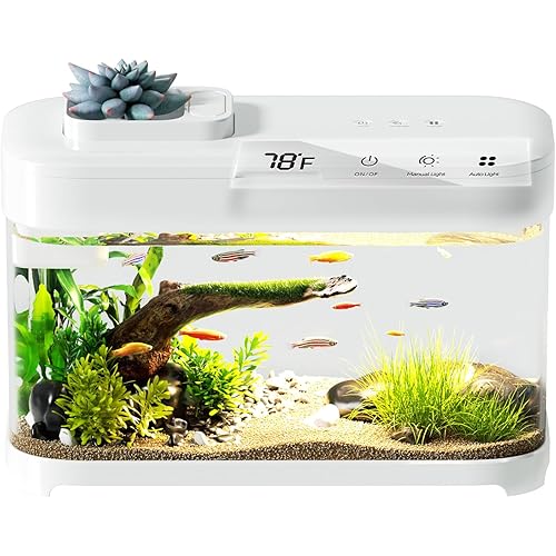Smart Betta Fish Tank Aquarium 3 Gallon with Temperature Monitor, 3 Stage Filtration, 8 Color Lighting, Self Cleaning Small Beta Tank Kit, Acrylic