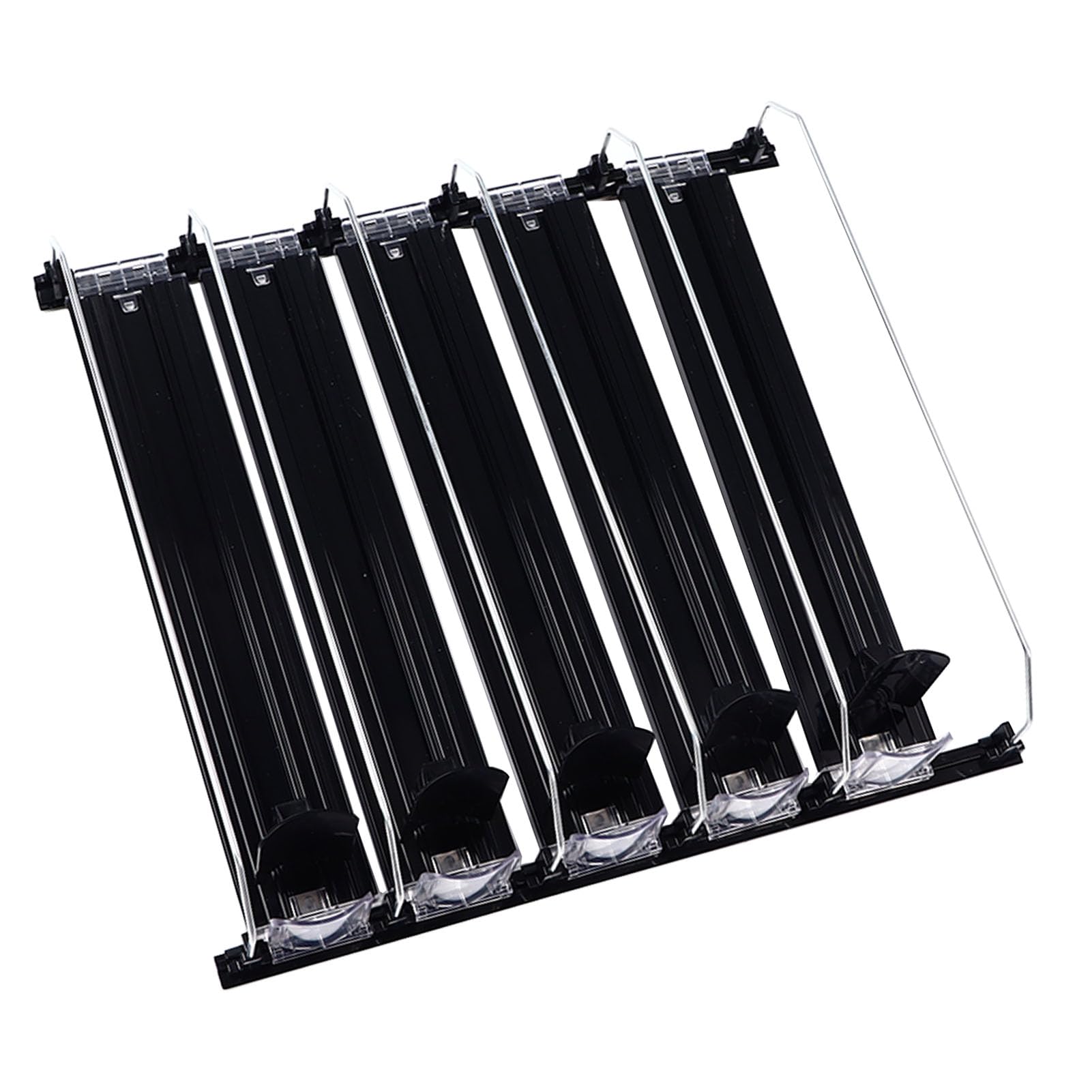 Empujador de Latas de Refresco, Dispensador de Bebidas, Organizador de Latas con Ancho Ajustable y Tiras Adhesivas de Carga de Resorte, Ideal para Refrigerador (BLACK)