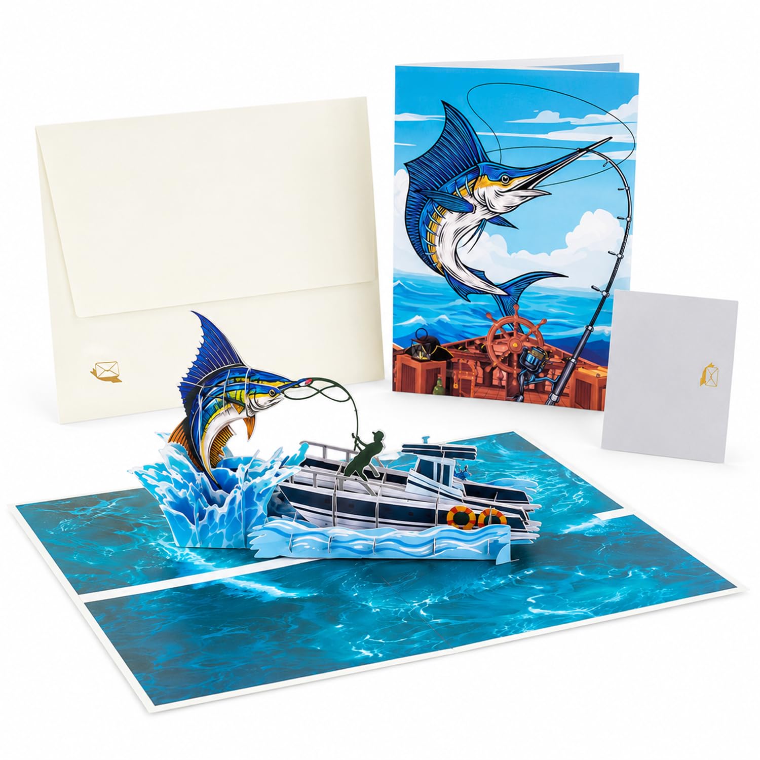 Sailfish Pop Up Birthday Card - Fishing Gifts for Men, Funny 3D Dad Birthday Card with Envelope and Message Insert, Fishing Lovers Gifts for Father, Husband, Grandpa