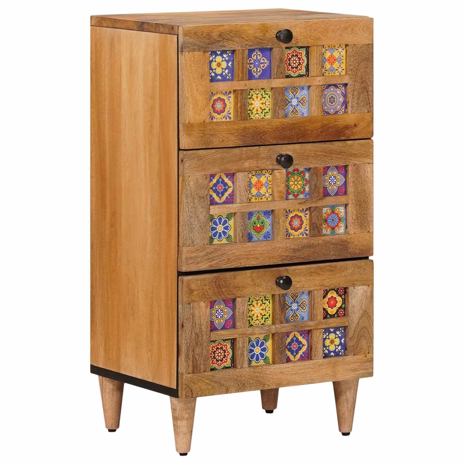 Sideboard mit Schubladen aus Massivholz Mango Natur 40 x 33 x 75 cm, modernes Lowboard und Medienmöbel für Wohnzimmer, TV, HiFi Rack, mit Stauraum für DVDs, Blu Ray, Vinyl und Gaming Zubehör