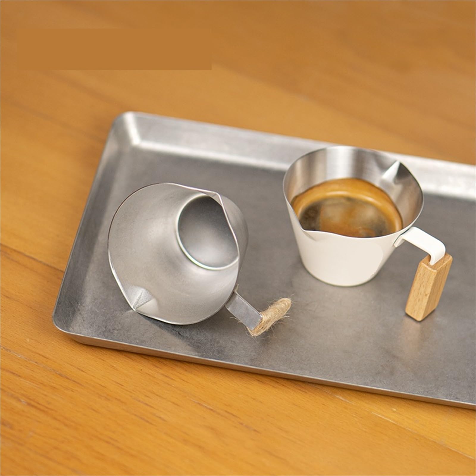 Tazas medidoras de acero inoxidable, taza extracción Espresso doble boca, 100ml con herramientas cocina a escala, 2 uds para Latte Art(Black)