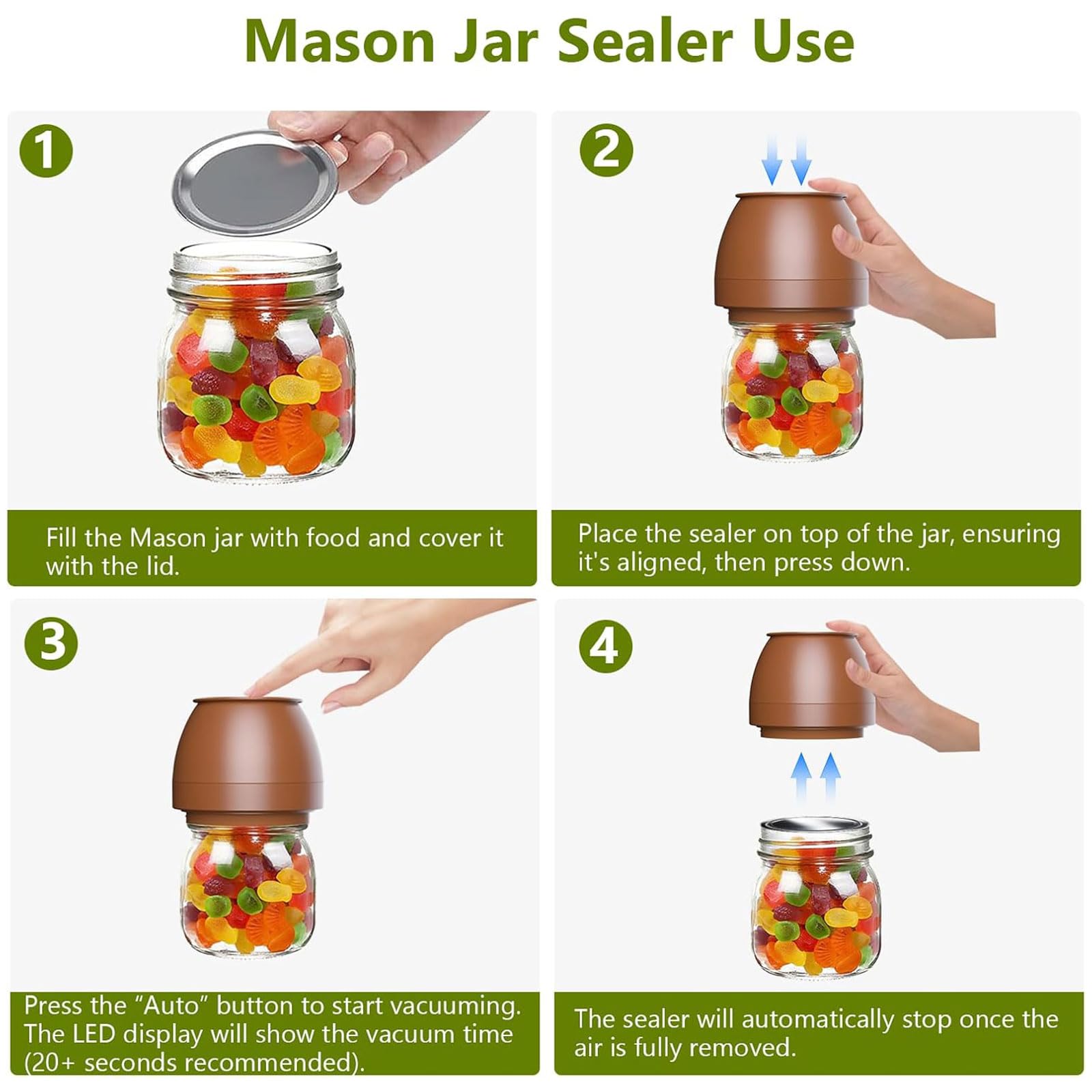 Sellador automático al vacío con textura para tarros de masones y conservación de alimentos con sistemas de bombas eficientes y pantalla LCD, sistemas de envasado al vacío para uso doméstico