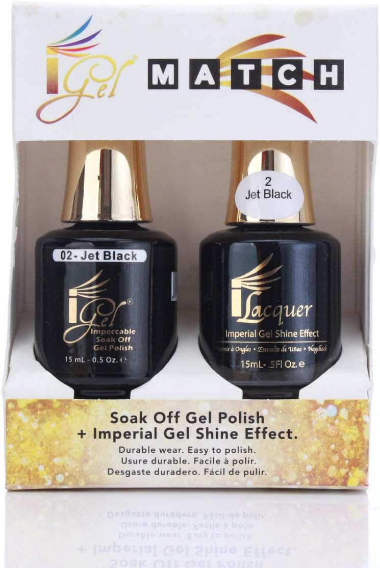 Igel MATCH - Duo Soak Off Gel + Matching Nail Polish Color - (02 - Jet Black)