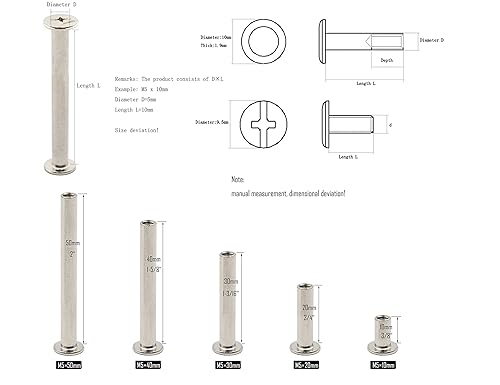 Miniatura 5 de LBY 100 tornillos Phillips Chicago, tornillos de fijación, M5 x 102030401.969 in, kit surtido de barriles de encuadernación y tornillos, para