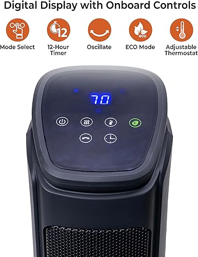 Miniatura 3 de Comfort Zone Calentador de espacio de torre de 30 pulgadas, 1500 W750 W, control remoto, termostato LCD digital y temporizador, oscilación de 50, 4