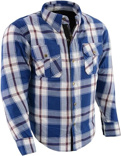 Milwaukee Leather MPM1645 - Camisa de franela a cuadros para hombre con armadura aprobada por la CE, reforzada con fibra de aramida, 3XL, color azul