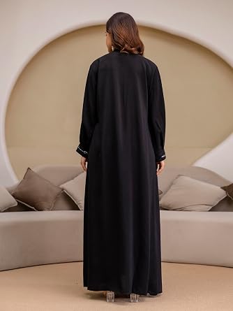 TRENDMALLS Women's Satin Black Abaya Burqa with Hijab Islamic Wear with Hand Work Embroidery Work Full Length Loose Fit Burqa