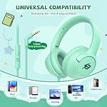 Kids Headphones Wired with Microphone, Toddler Headphones Corded 85/94dB Volume Limit, Over Ear Headphones for Boys, Foldable 3.5mm Jack Headphone for Tablet Kindle Airplane Travel, Green