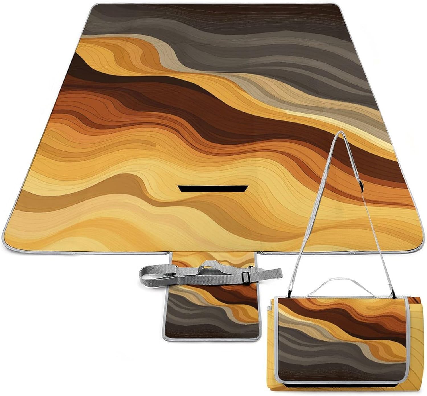 Outdoor Picnic Blanket Extra Large Beach Blanket Waterproof Picnic Mat Orange Stripes Pictures Camping Blanket Portable with Carry Strap Park Blanket for Grass Camping Park