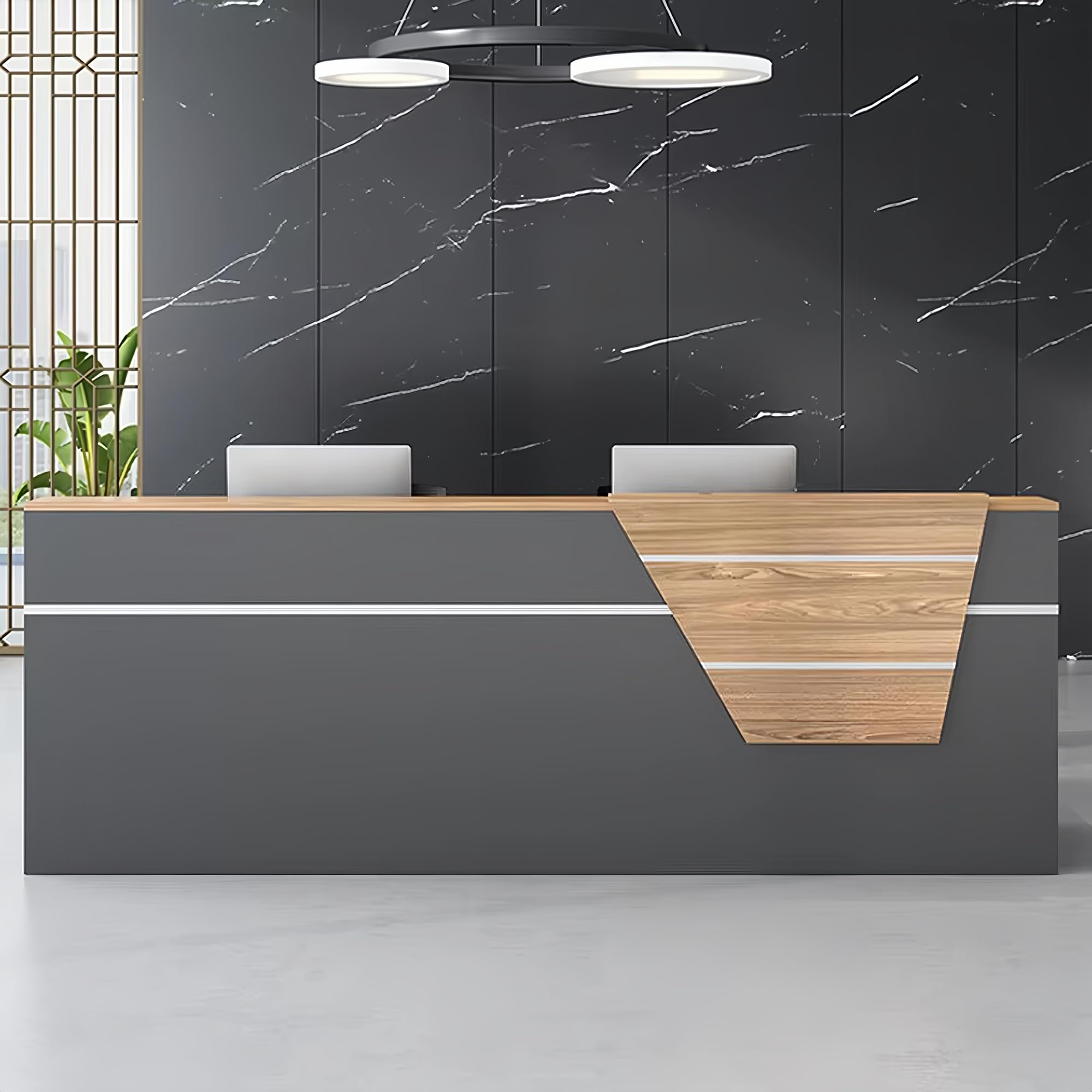 223,5 cm Rezeptionisten-Schreibtisch mit Tastaturhalter – keine Montage erforderlich, einteilige Einzelhandelstheke für Bekleidungsgeschäft, Schönheitssalon, Büro & Lobby, individuelles Logo