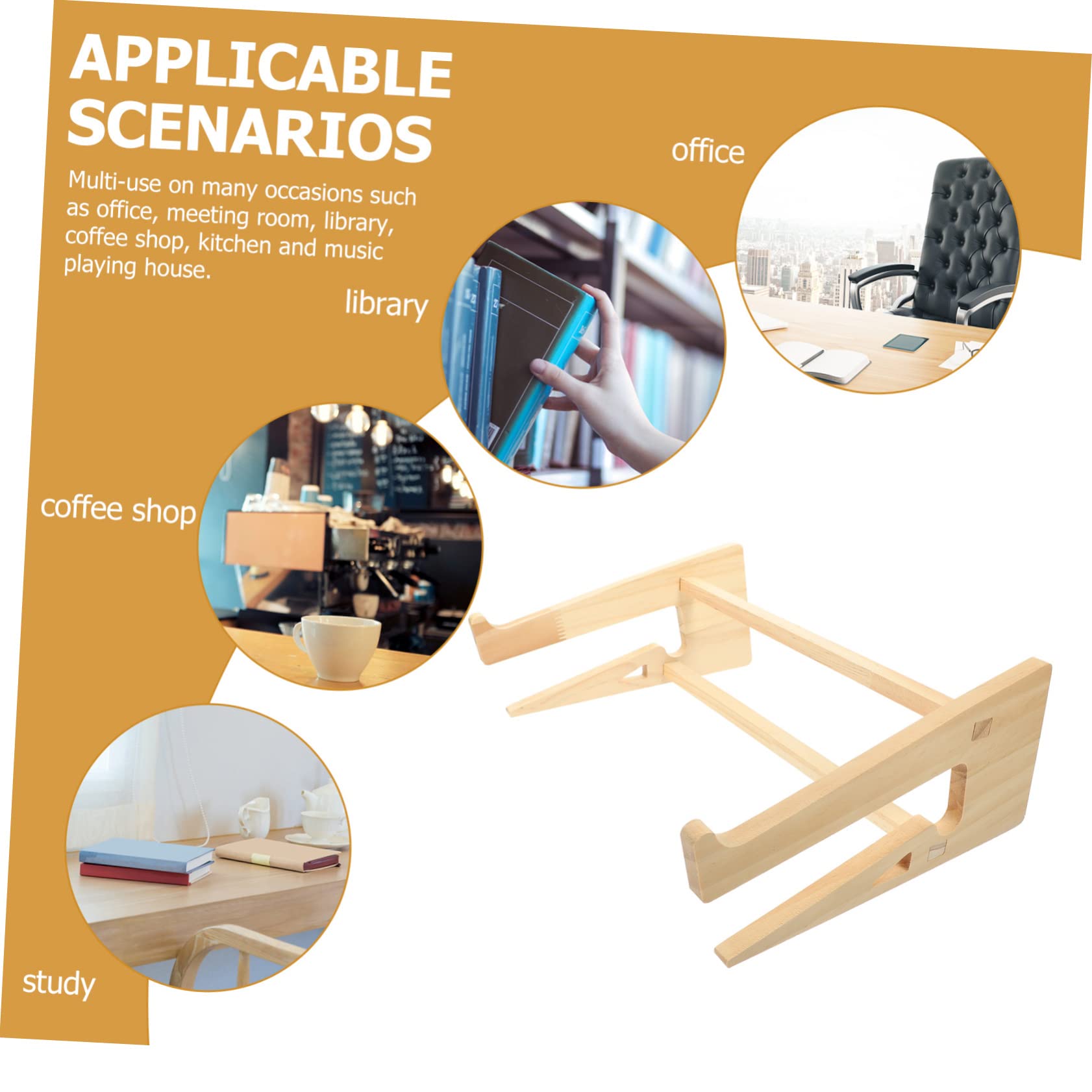 4 Pezzi Supporto per Laptop in Legno Massello Rialzato Ergonomico per Scrivania Stand Portatile Antiscivolo per Notebook e Tastiera Design Salvaspazio per e Casa