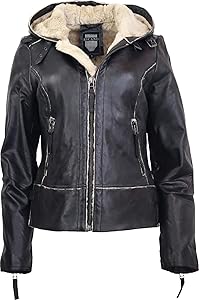 Klassische Lederjacke mit weichem Kunstfell gefüttert, stylische Kapuze