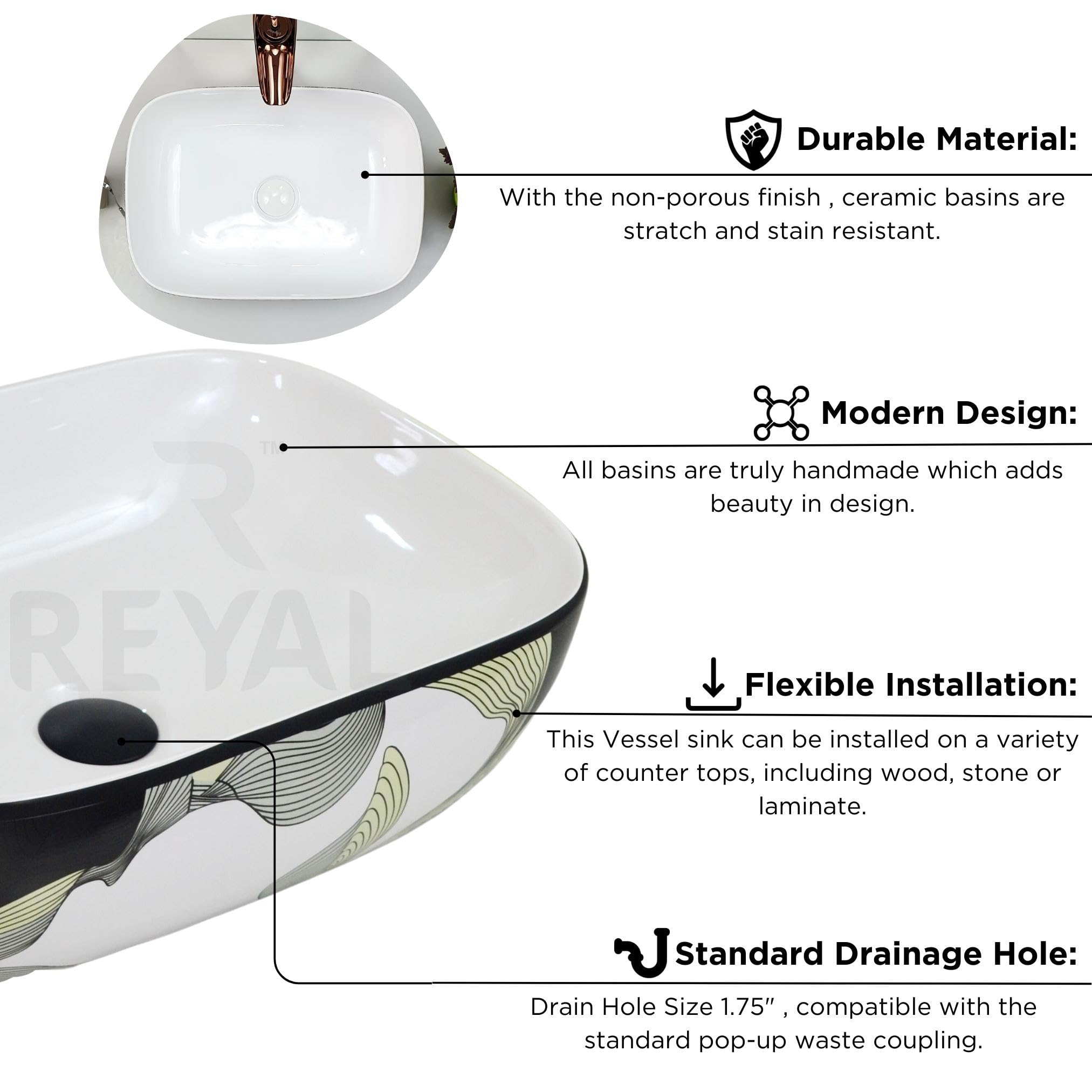 Reyal Ceramic Wash Basin - Modern Vessel Sink -2