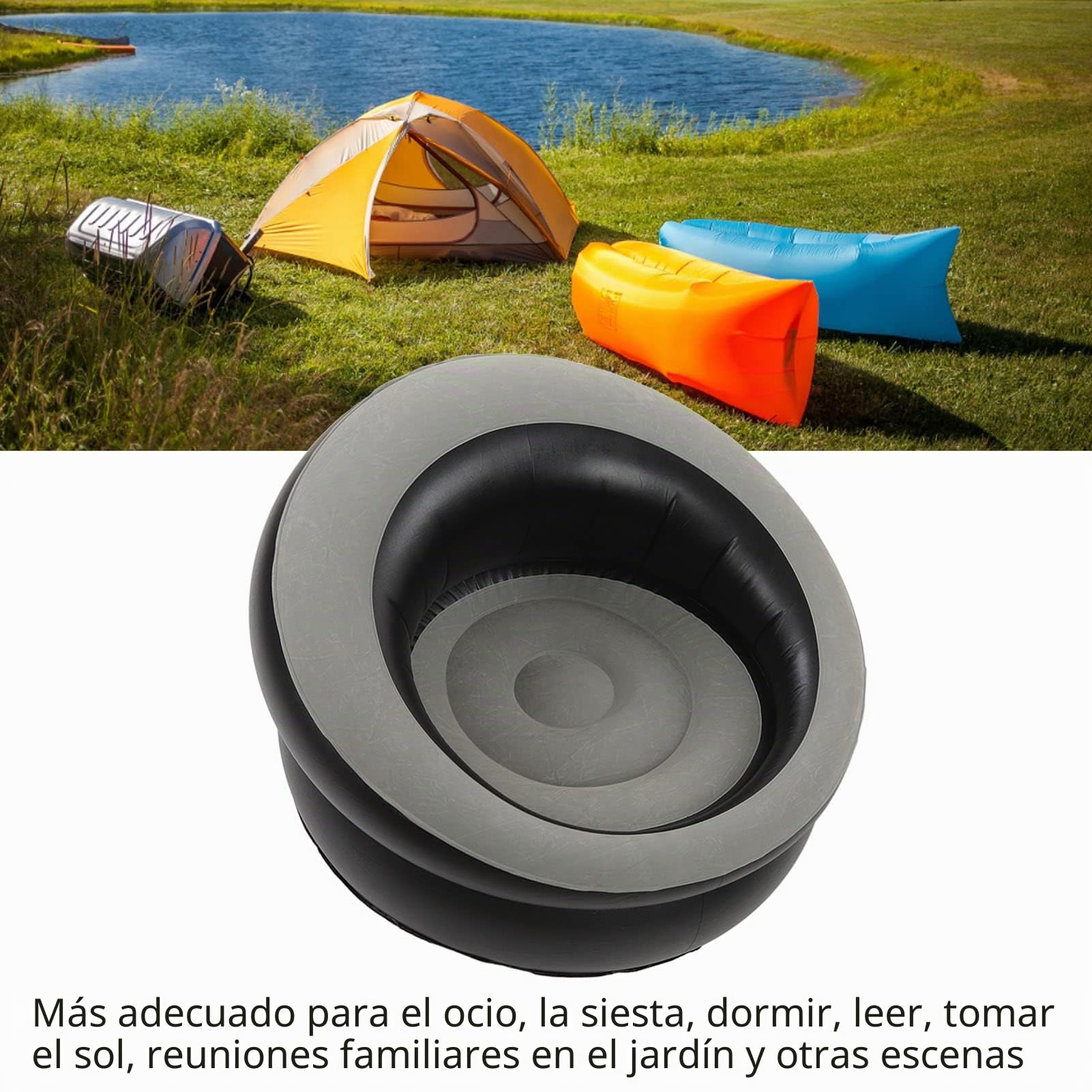 Luqeeg Sofá Inflable, sofá de Aire Flocado, Sofás Inflables, Sillón Inflable para Sala de Estar, Dormitorio, Sala de Lectura, Oficina, Balcón, Camping, Viajes (Gris)