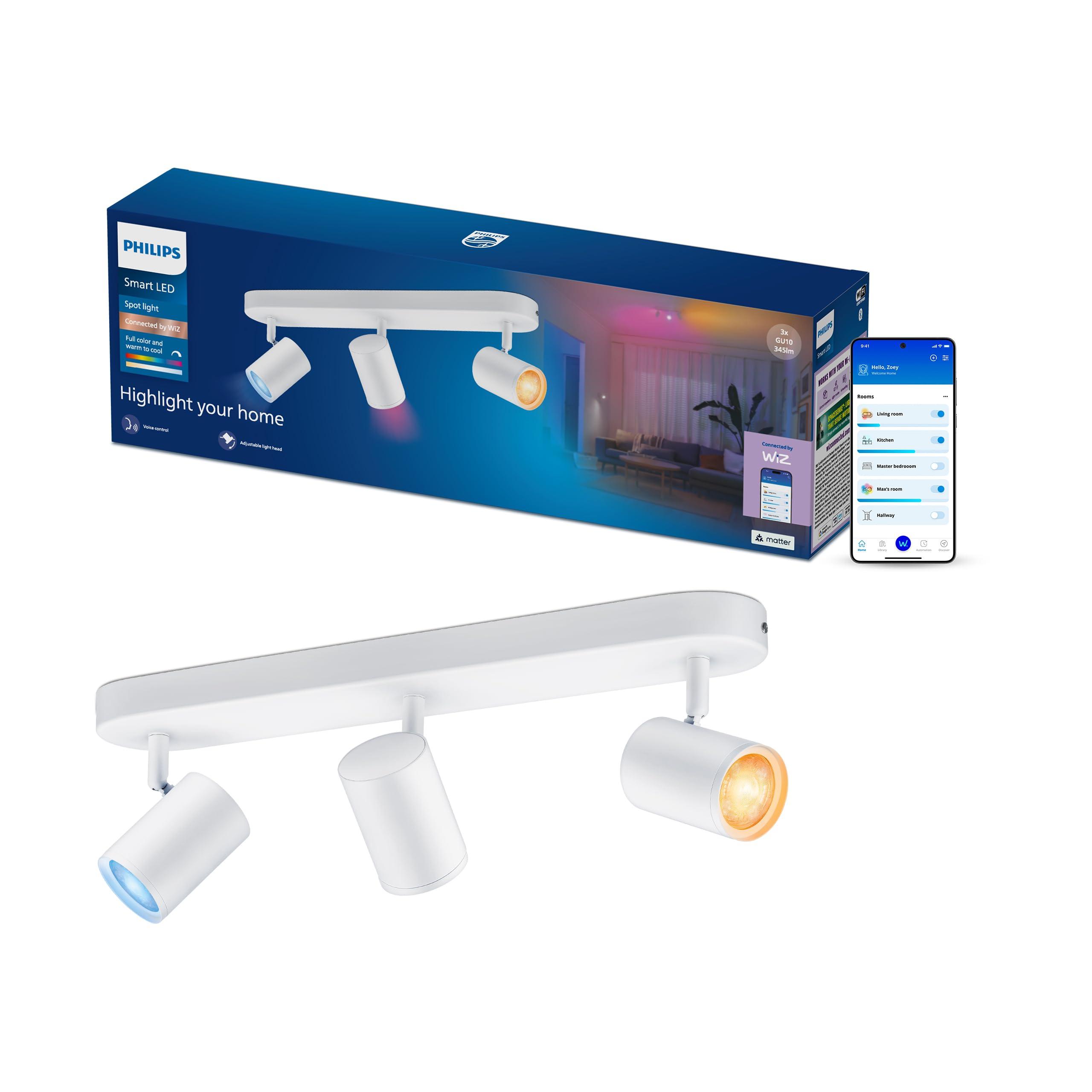 Philips Smart Lighting Faretti GU10 x3, WH Bianco
