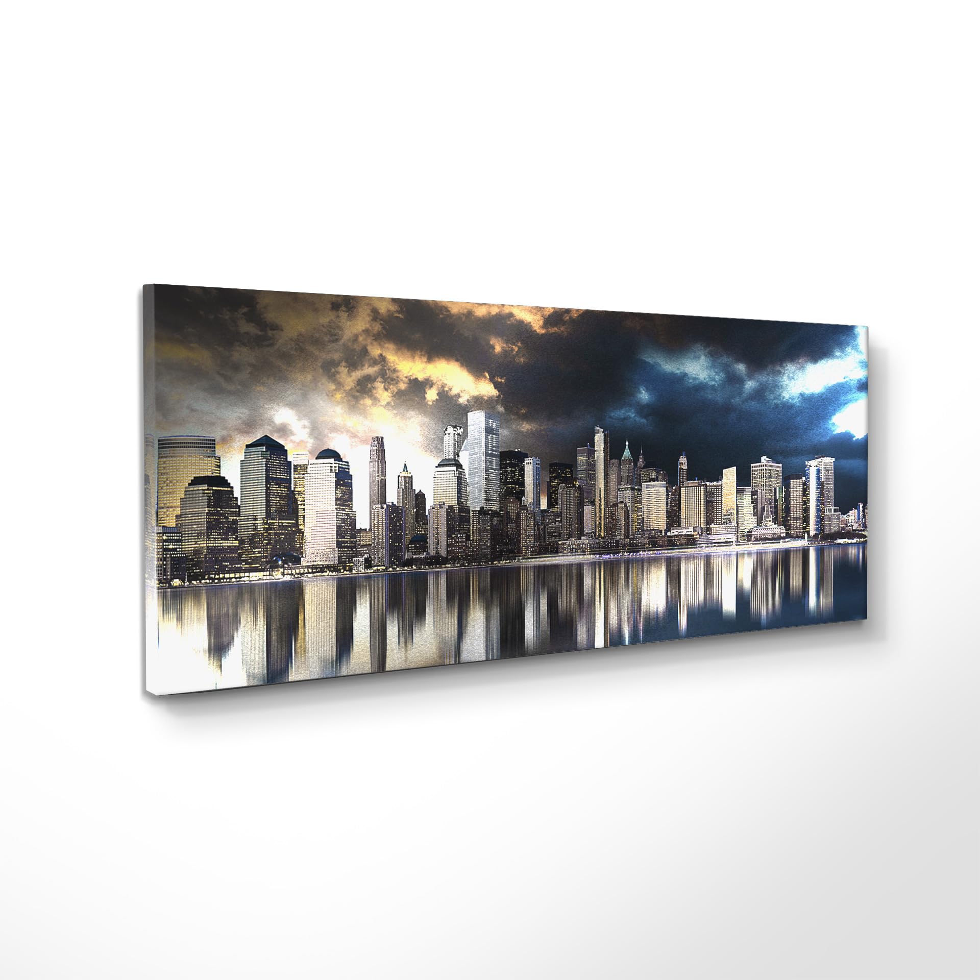 STYLER Obraz na płótnie Golden City 60 x 150 cm I obraz ścienny miasto Skyline ciemne chmury I obrazy salon płótno I dekoracja ścienna dom druk artystyczny I obrazy miasta I różne motywy i rozmiary